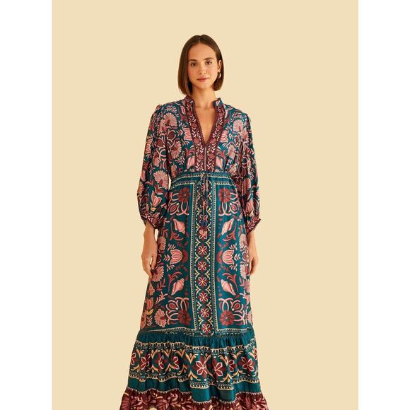 FARM Rio Dresses & Skirts - FARM RIO Teal Seashell Tapestry Long Maxi Dress - Small